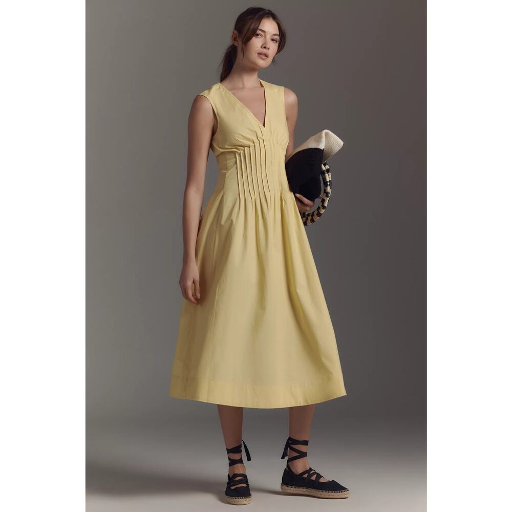 New Anthropologie Maeve The Hailey Sleeveless V-Neck Pintuck Midi Dress X-Large